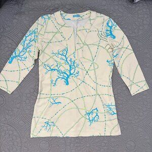 J. McLaughlin Coral and Pearls Tunic Top Catalina Cloth Resort Nautical Print